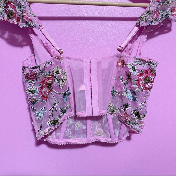 Victoria's Secret Pink Floral Embroidered Cap Sleeve Corset Top Women’s Medium - Picture 11 of 15